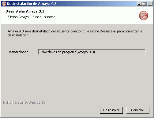 Desinstalacin de Amaya - Confirmacin