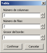 Define el tamao de la tabla