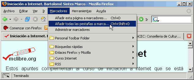 Firefox 1.5 - Menú Marcadores - Añadir varios marcadores Firefox 1.5 - Menú Marcadores - Añadir varios marcadores
