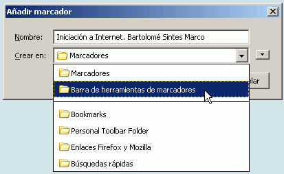 Firefox 1.5 - Marcadores -Añadir marcador en carpeta Firefox 1.5 - Marcadores -Añadir marcador en carpeta