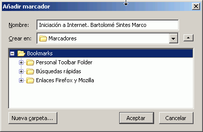 Firefox 1.5 - Marcadores -Añadir marcador en carpeta Firefox 1.5 - Marcadores -Añadir marcador en carpeta