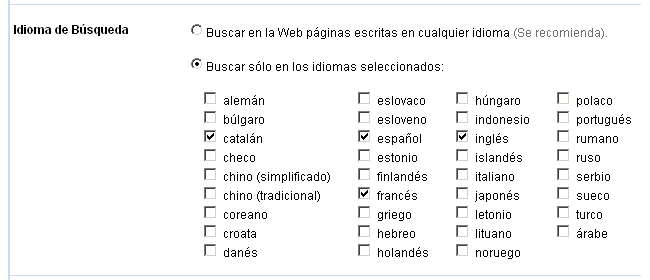 Google - Preferencias globales - Idioma de bsqueda