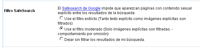 Google - Preferencias Globales - Filtro SafeSearch