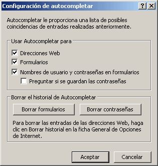 Internet Explorer 6.0 - Configuracin de autocompletar