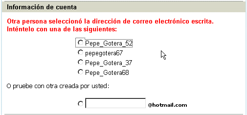 Hotmail - Formulario de registro - Error en el formulario