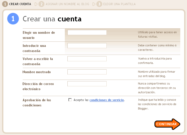 Blogger - Crear un Weblog - Paso 1