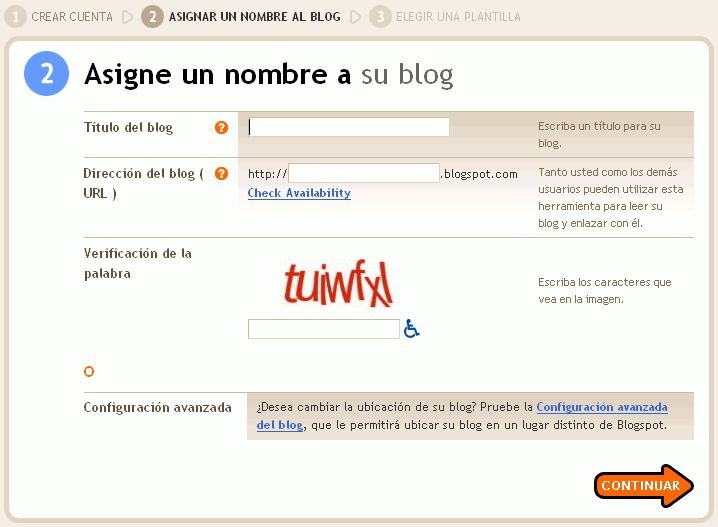 Blogger - Crear un Weblog - Paso 1