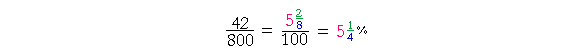 42/100 = 5-2/8/100 = 5-1/4 